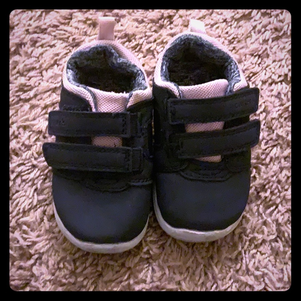 Navy blue,pink and silver infant shoes *Used*